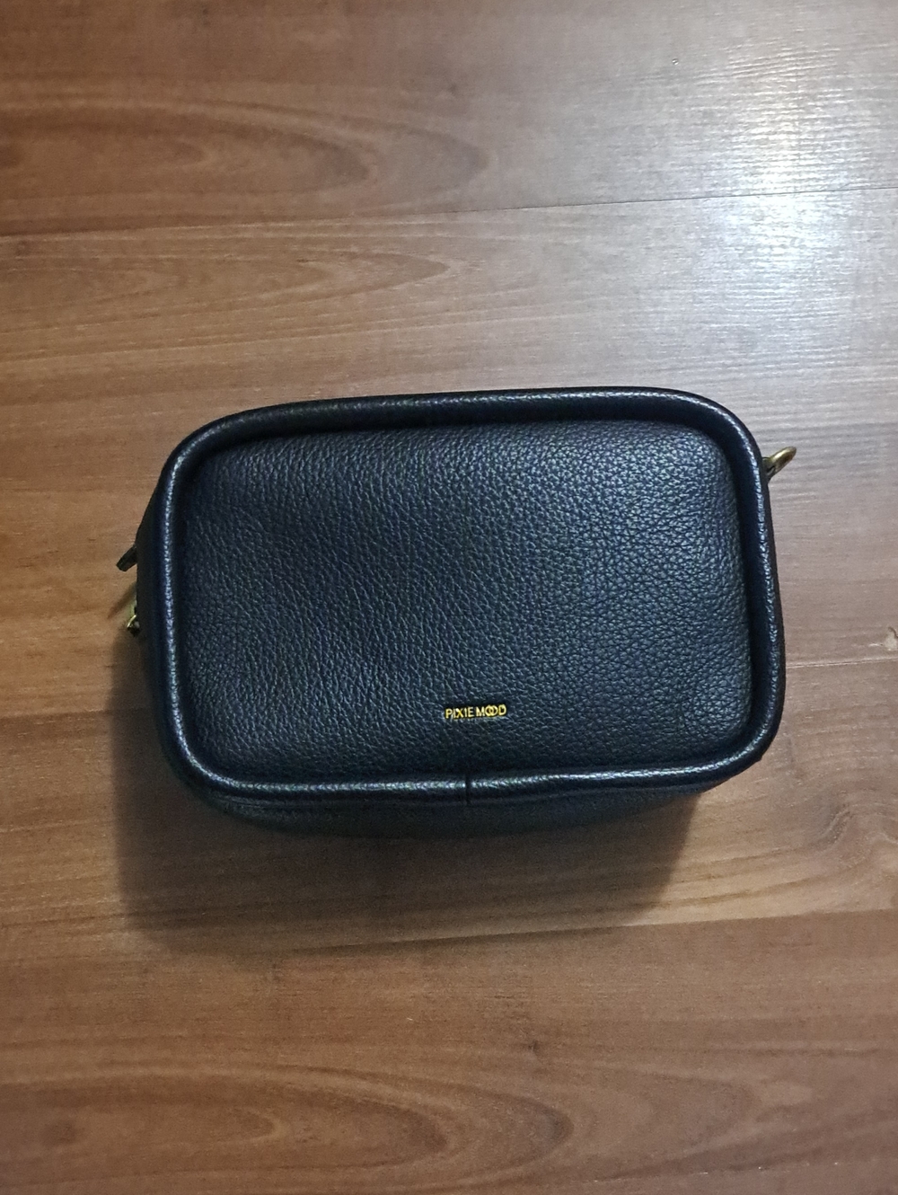 Pixie Mood Black Pebbled Cosmetic Case with Gold Logo